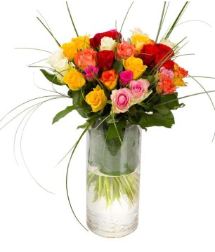 Bouquet de 25 roses multicolores