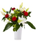 Bouquet de roses rouges et Lys blancs