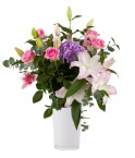 Bouquet de lys, roses et hortensia