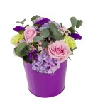Composition roses oeillets et hortensia