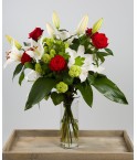 Bouquet de roses rouges et Lys blancs