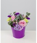 Composition roses oeillets et hortensia