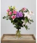 Bouquet de lys, roses et hortensia